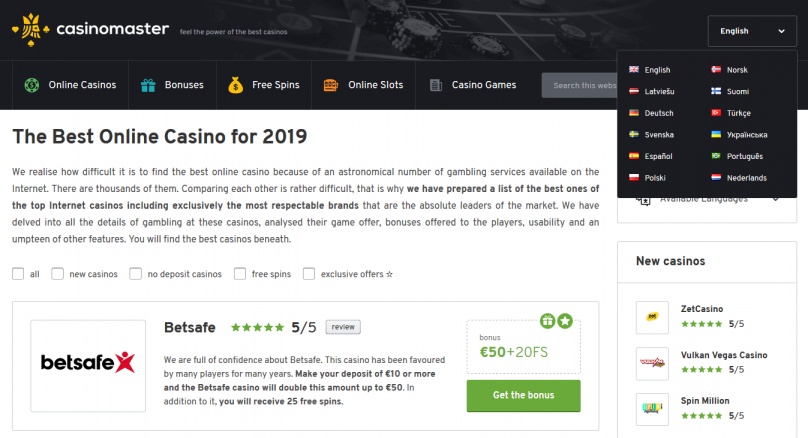 Find your casino in many languages at Casino Master